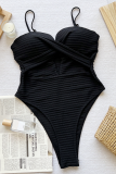 Black Sexy Solid Color Patchwork Swimwears