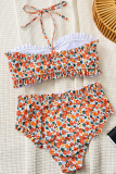 Red Sexy Print Draw String Swimwears