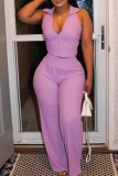 Blue Casual Solid Color Zipper Turndown Collar Sleeveless Two Pieces