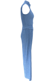 Blue Casual Solid Color Zipper Turndown Collar Sleeveless Two Pieces