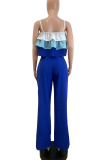 Blue Casual Tiered Layer Spaghetti Strap Sleeveless Two Pieces