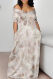 Light Gray Casual Floral Print Pocket V Neck Printed Dresses