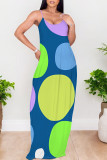 Malachite Green Casual Polka Dot Print Pocket Contrast O Neck Printed Dresses