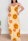 Fluorescent Green Sexy Graffiti Print Pocket Contrast O Neck Printed Dresses