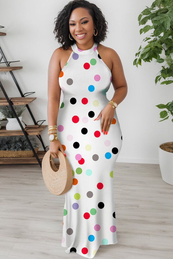Colour Casual Polka Dot Print Contrast O Neck Printed Dresses