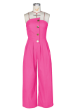Army Green Casual Solid Color Buckle Strapless Loose Jumpsuits