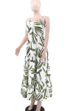 Green Sexy Print Patchwork Sling Dresses