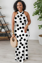 Black And White Casual Polka Dot Print Contrast O Neck Printed Dresses