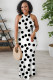 Black And White Casual Polka Dot Print Contrast O Neck Printed Dresses