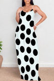 Malachite Green Casual Polka Dot Print Pocket Contrast O Neck Printed Dresses
