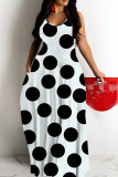 Malachite Green Casual Polka Dot Print Pocket Contrast O Neck Printed Dresses