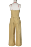 Army Green Casual Solid Color Buckle Strapless Loose Jumpsuits