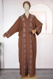 Army Green Casual Solid Color Hot Drill V Neck Long Dresses