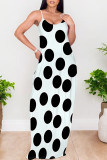 Malachite Green Casual Polka Dot Print Pocket Contrast O Neck Printed Dresses