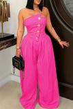 Army Green Casual Solid Color Buckle Strapless Loose Jumpsuits