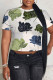 Cream White Casual Camouflage Print Flowers O Neck T-Shirts