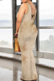 Cream White Casual Floral Print Butterfly Contrast O Neck Printed Dresses