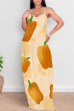 Fluorescent Green Sexy Graffiti Print Pocket Contrast O Neck Printed Dresses