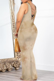 Cream White Casual Floral Print Butterfly Contrast O Neck Printed Dresses