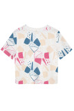 Gray White Casual Camouflage Print Flowers O Neck T-Shirts