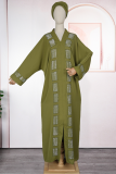 Army Green Casual Solid Color Hot Drill V Neck Long Dresses