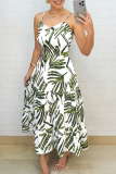 Green Sexy Print Patchwork Sling Dresses