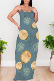 Malachite Green Casual Polka Dot Print Pocket Contrast O Neck Printed Dresses