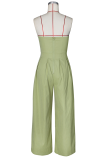 Army Green Casual Solid Color Buckle Strapless Loose Jumpsuits
