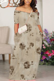 Light Gray Casual Floral Print Pocket V Neck Printed Dresses
