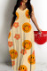 Shallow Yellow Sexy Graffiti Print Pocket Contrast O Neck Printed Dresses