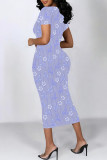 Rose Red Casual Colorblock Flowers Print Contrast O Neck Printed Dresses
