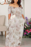 Light Gray Casual Floral Print Pocket V Neck Printed Dresses