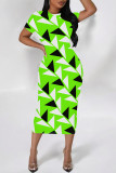 Rose Red Casual Colorblock Flowers Print Contrast O Neck Printed Dresses