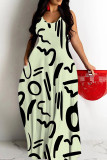 Apricot Sexy Letter Print Pocket Contrast O Neck Printed Dresses