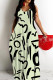 Green Sexy Letter Print Pocket Contrast O Neck Printed Dresses
