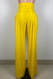 Yellow Casual Solid Color Pocket Strap Design Zipper Loose Patchwork Bottoms