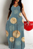 Malachite Green Casual Polka Dot Print Pocket Contrast O Neck Printed Dresses