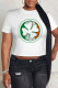 White Orange Casual Four Leaf Clover Contrast O Neck T-Shirts