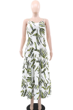 Green Sexy Print Patchwork Sling Dresses