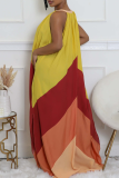 Yellow Red Casual Slit V Neck Long Dresses
