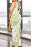 Cream White Casual Floral Print Butterfly Contrast O Neck Printed Dresses