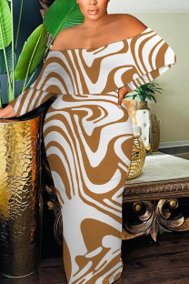 Yellow White Sexy Zebra Print Print Contrast Off Shoulder Printed Dresses