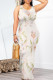Cream White Casual Floral Print Butterfly Contrast O Neck Printed Dresses