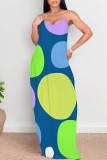Malachite Green Casual Polka Dot Print Pocket Contrast O Neck Printed Dresses