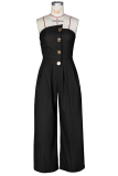 Army Green Casual Solid Color Buckle Strapless Loose Jumpsuits