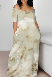 Light Gray Casual Floral Print Pocket V Neck Printed Dresses