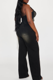 Black Casual Solid Color Patchwork Halter Jumpsuits