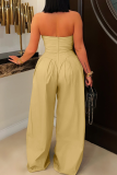 Army Green Casual Solid Color Buckle Strapless Loose Jumpsuits