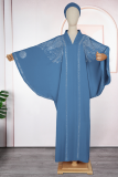 Baby Blue Casual Solid Color Hot Drill V Neck Long Dresses