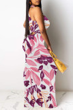 Turquoise Elegant Floral Print O Neck Long Dresses